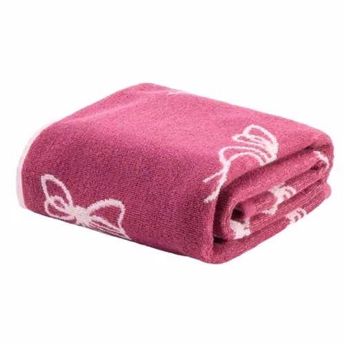 OHS Bows Print Cotton Terry Bath Towel, Quick Drying and Fluffy, Red and Pink – 1