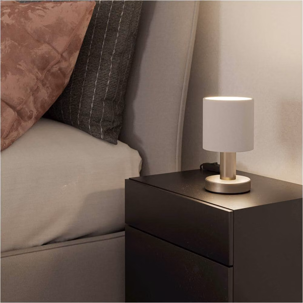 Loops 2 Pack Modern Silver Metal Table Lamps with White Fabric Cylinder Shades – 2