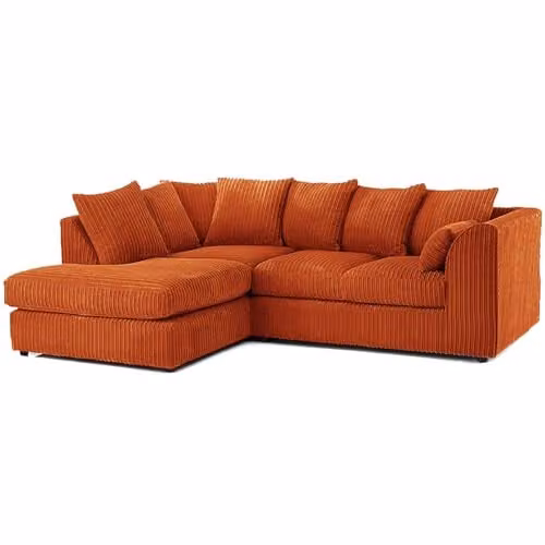 SOFASELECTION UK Orange Cord Fabric L-Shape Left Hand Corner Sofa with Scatter Cushions