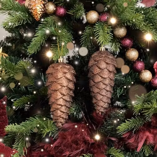 Melody Maison Set of 2 Bronze Glittered Pinecone Hanging Bauble Decorations