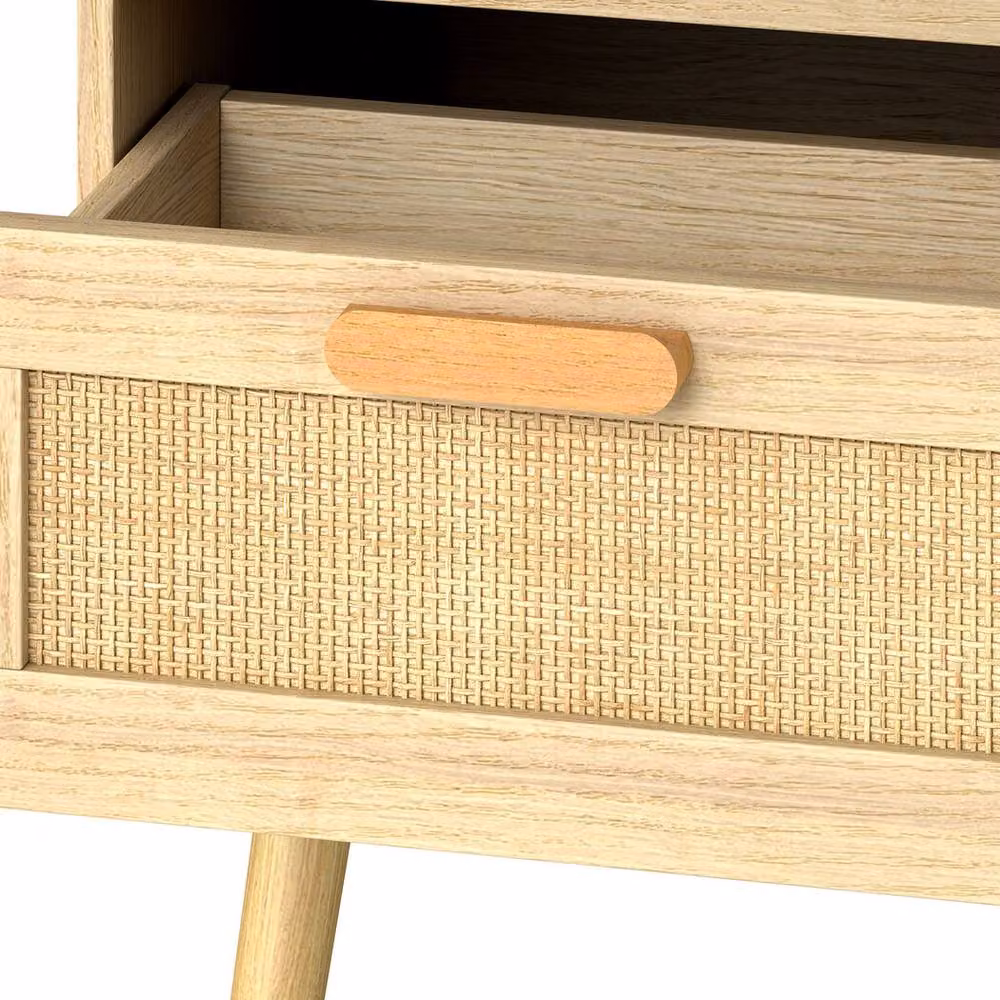 Levede 2 Pack Rattan and Bamboo Bedside Tables with 2 Drawers in Natural Brown – 4