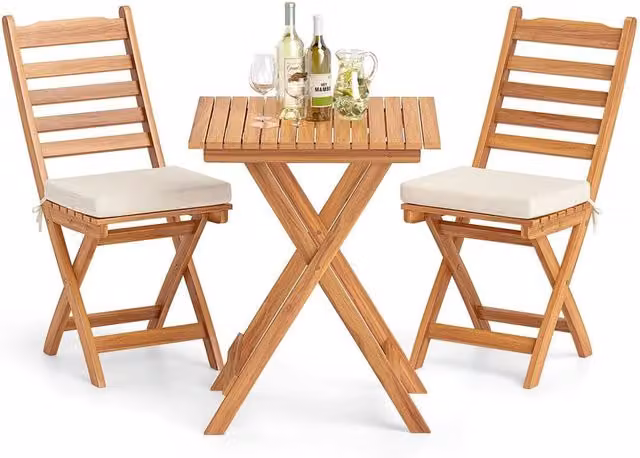 Kelvenix 3 Piece Rustic Acacia Wood Bistro Set in Brown