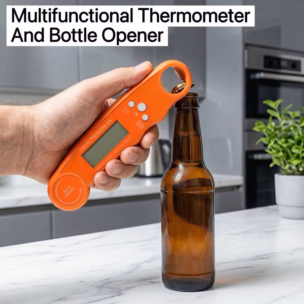 Alivio BBQ Digital Meat Thermometer with Instant LCD Display and Bottle Opener in Orange – 7
