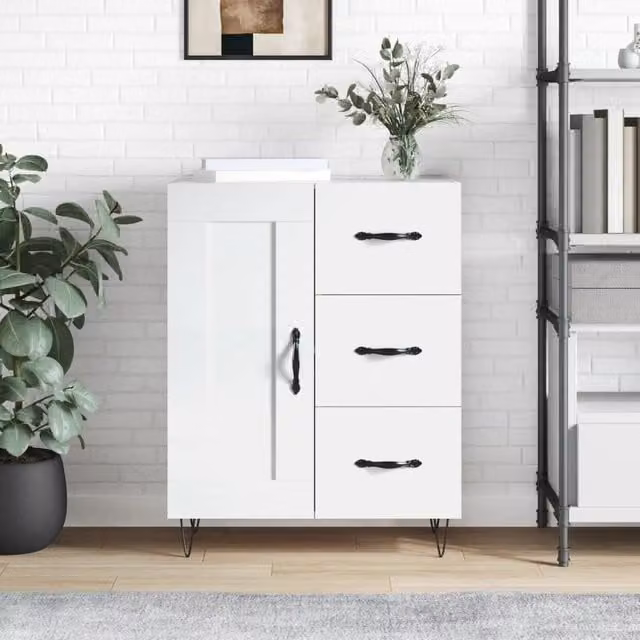 Berkfield Home High Gloss White Sideboard in Engineered Wood W/D/H: 69.5 x 34 x 90 cm