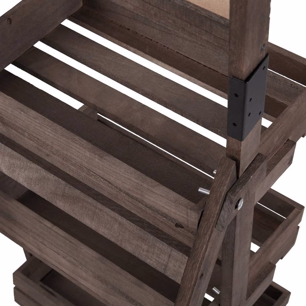 ERGOVEXA Rustic Brown Chalkboard Display Shelf for Flower and Plant Pot Storage – 3