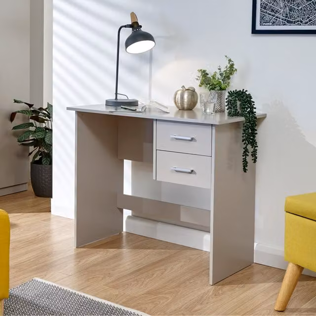 GFW Panama Modern Writing Desk with 2 Drawers in Grey