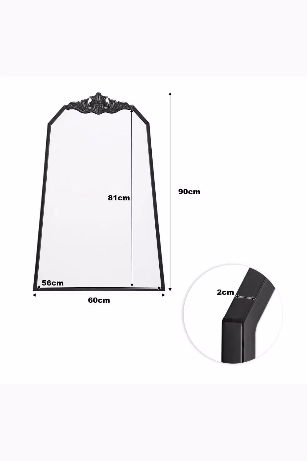 Living and Home Black Wave Carved Metal Framed Decorative Wall Mirror, W: 60 cm, H: 90 cm – 3