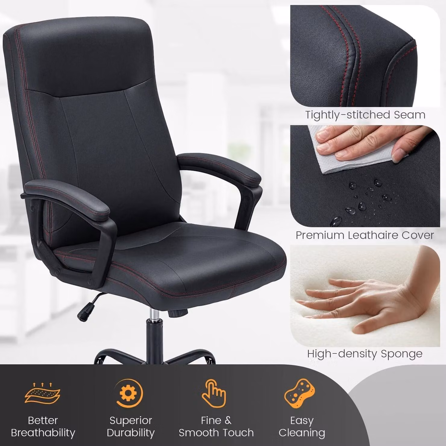 Costway Black Synthetic Leather Upholstered Executive Office Chair with Armrests and Swivel Function – 6