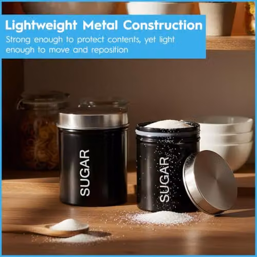 Harbour Housewares Metal Sugar Storage Canister in Grey with Airtight Lid – 3
