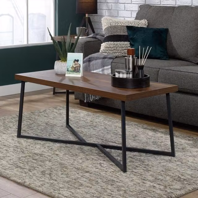 Teknik Industrial Rectangular Wood Coffee Table in Brown with Sled Base