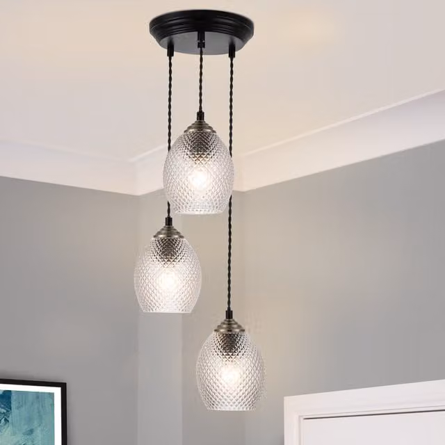 COSYLYTE Lorne 3 Light Glass Pendant Light in Matt Black