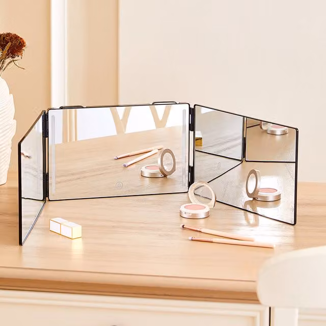 Komore Three-Way Foldable Makeup Mirror - Black