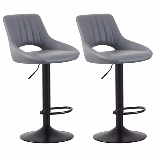 mcc direct Stacey Set of 2 Grey Faux Leather Swivel Bar Stools with Backrest and Footrest