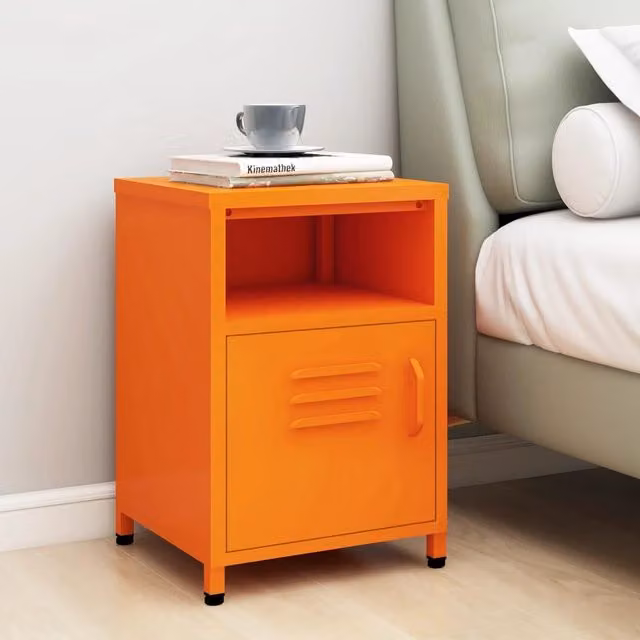 Berkfield Home Orange Metal Nightstand with Integrated Lighting, W/D/H: 35 x 35 x 51 cm