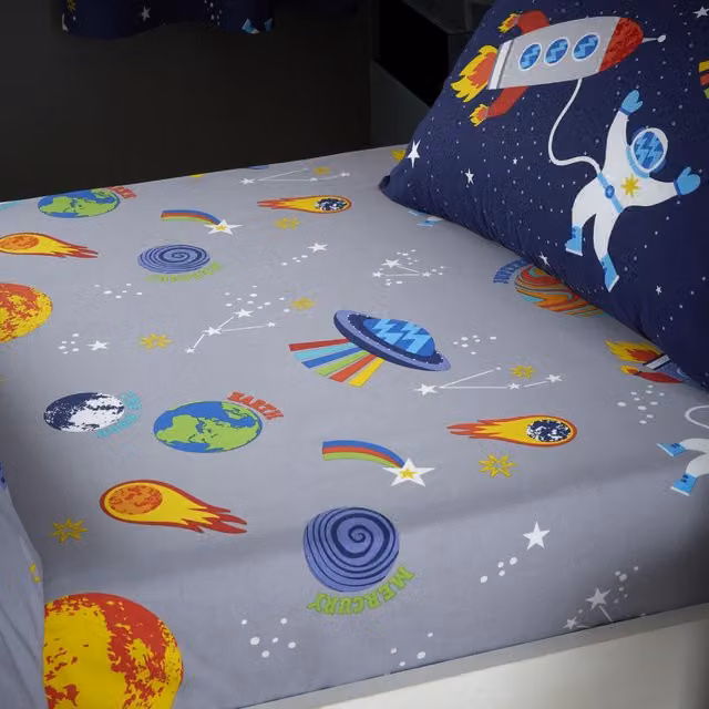 Catherine Lansfield Lost In Space Junior Fitted Sheet Grey W/D/H: 70 x 140 x 15 cm