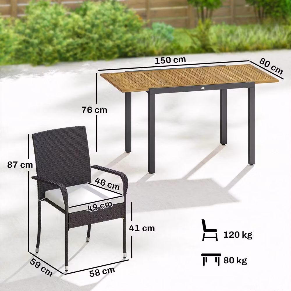 Outsunny 7 Piece Rattan Garden Furniture Set in White and Beige with Acacia Wood and Metal Frame, W/D/H: 150 x 80 x 76 cm – 8