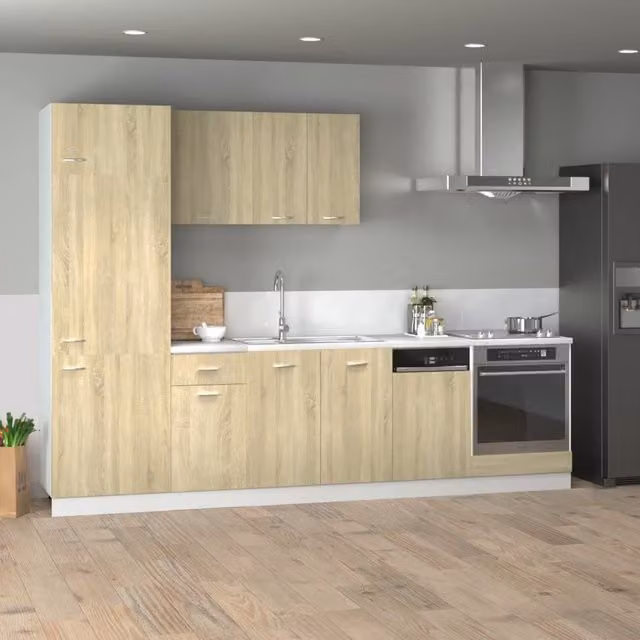 Berkfield Home Lyon 7 Piece Kitchen Cabinet Set in Sonoma Oak Brown – 1