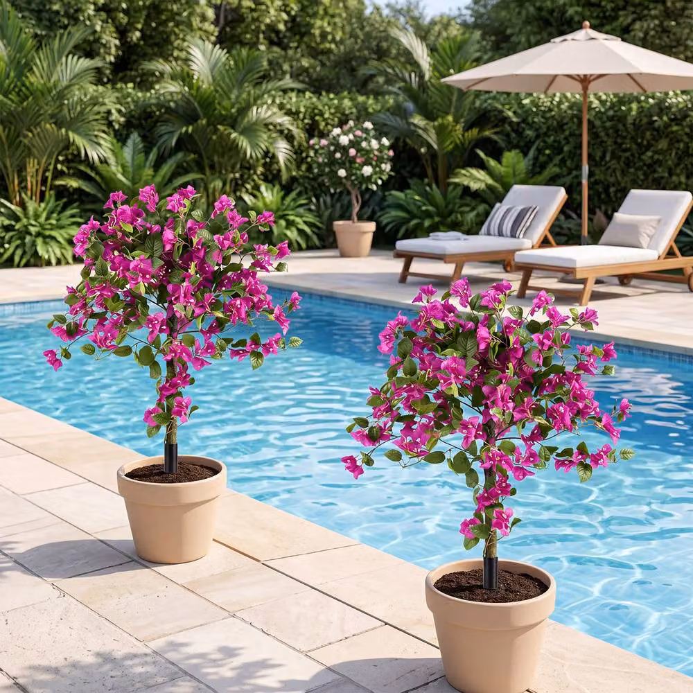 Costway Set of 2 Pink Multicolour Silk Bougainvillea Faux Trees – 2