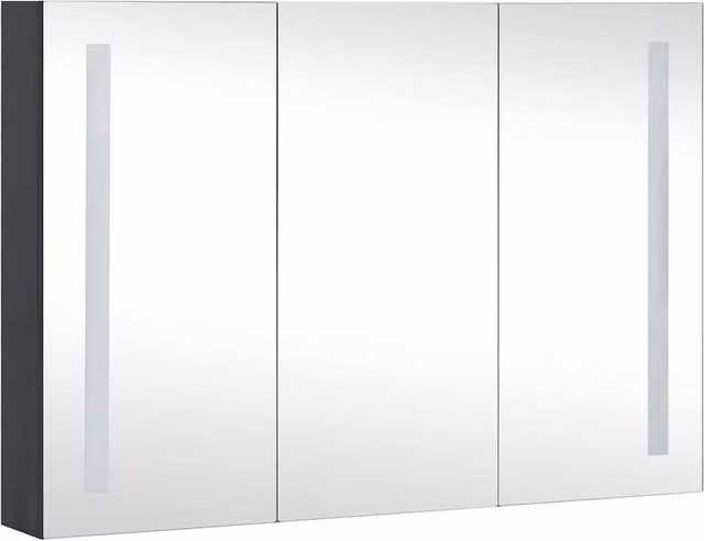 Berkfield Home LED Bathroom Mirror Cabinet in Black Anthracite with Integrated Lighting and Internal Shelves, W/D/H: 89 x 14 x 62 cm – 1
