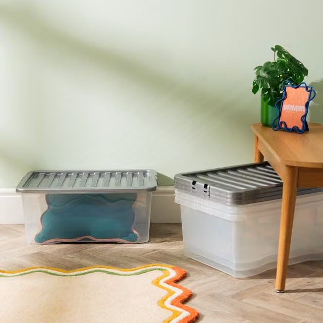 Wham Crystal 45L Storage Box and Stronger Lid Pack of 4, Silver