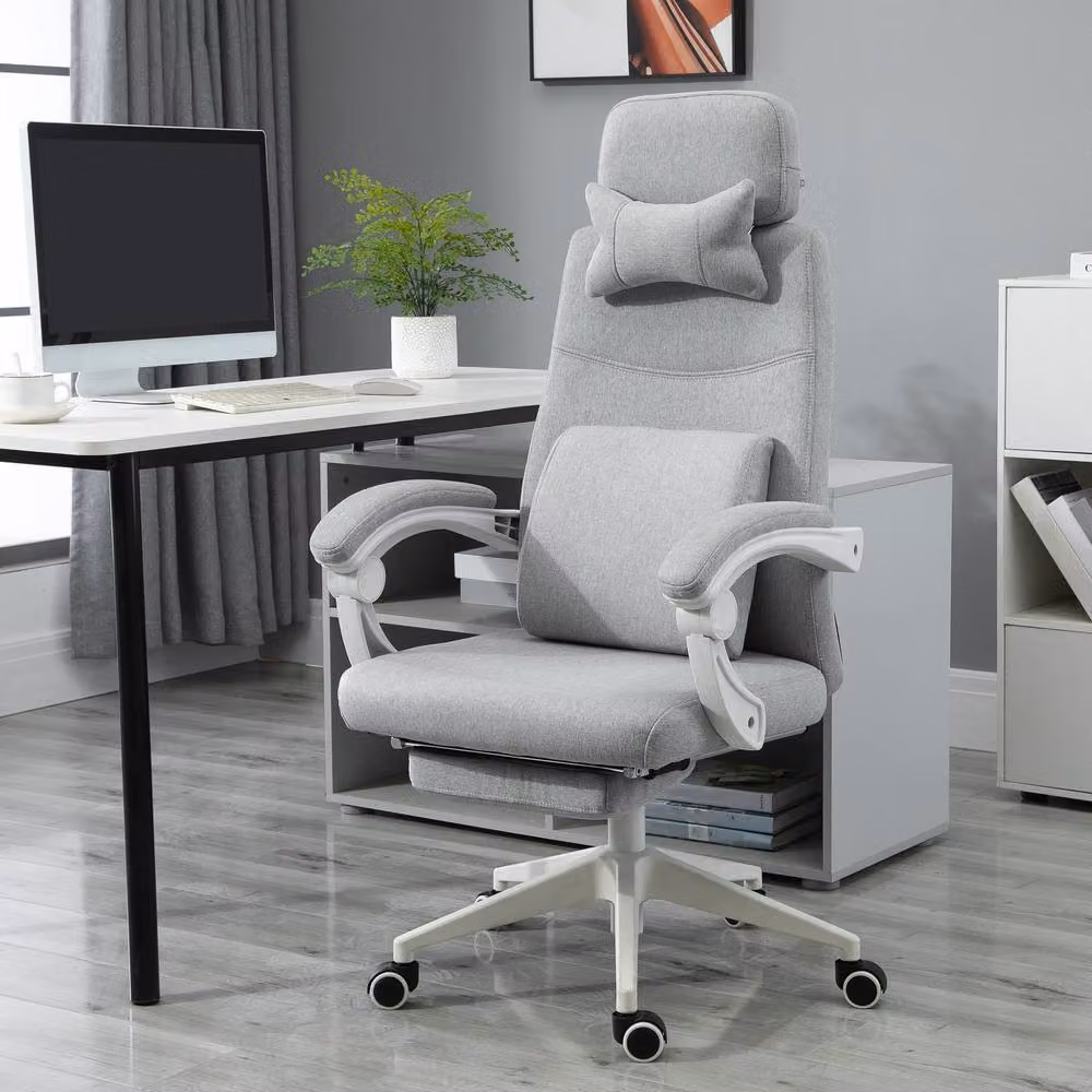 ERGOVEXA Grey Fabric Executive Office Chair with Retractable Footrest, Headrest and Height Adjustment – 4