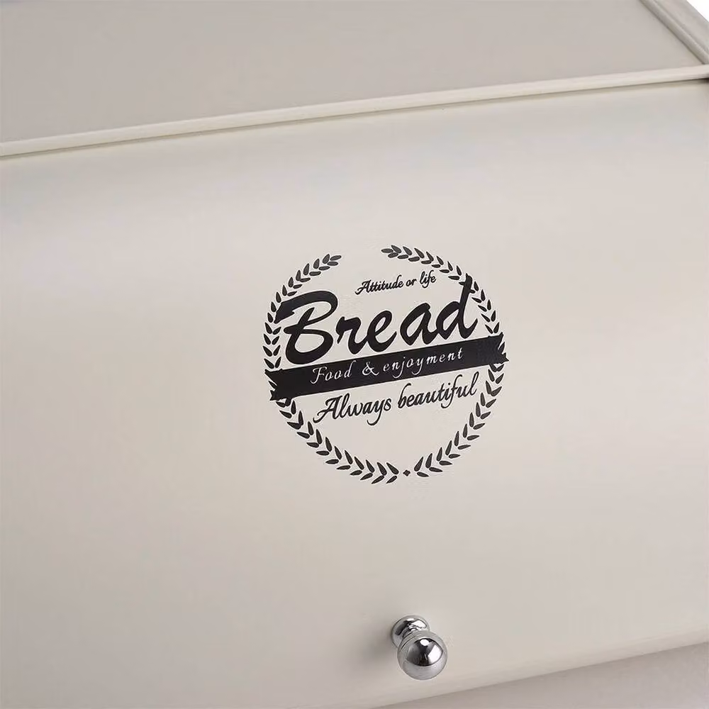 FORGEVIO White Extra Large Metal Bread Box with Roll Top Storage – 3