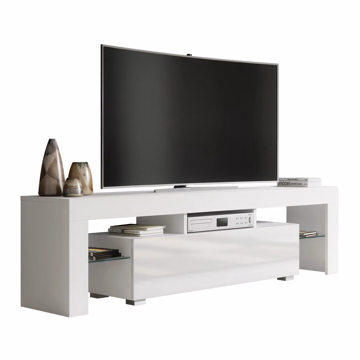 Creative Furniture Modern White High Gloss TV Unit W: 160 cm, D: 35 cm, H: 45 cm – 3
