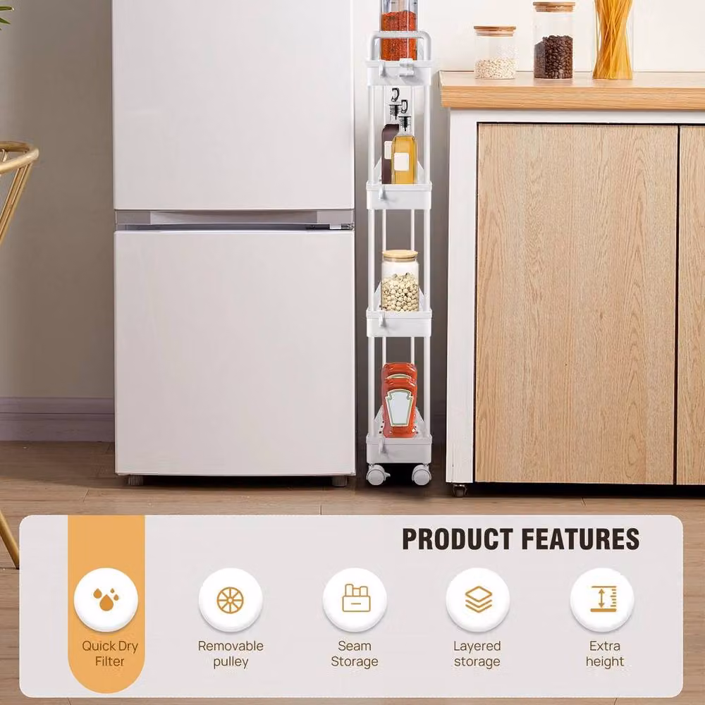 Kelvenix Slim Slide Out Kitchen Trolley in White with Adjustable Shelves – 2