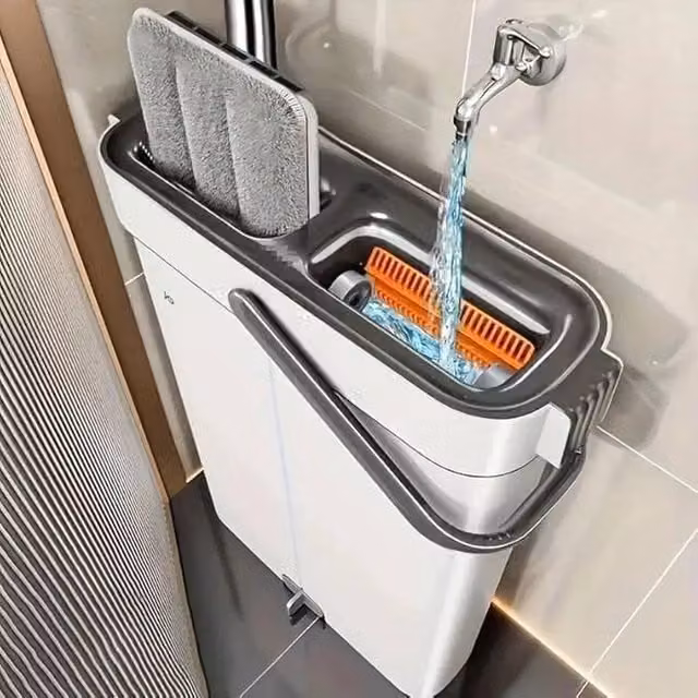 Kelvenix Premium Flat Mop and Bucket Set with Scraper, White