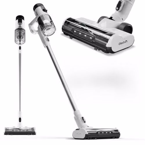 Gtech AirFOX Platinum Cordless Stick Vacuum Cleaner, White, 2-in-1 Upright and Handheld with 450W Brushless Motor and LCD Display
