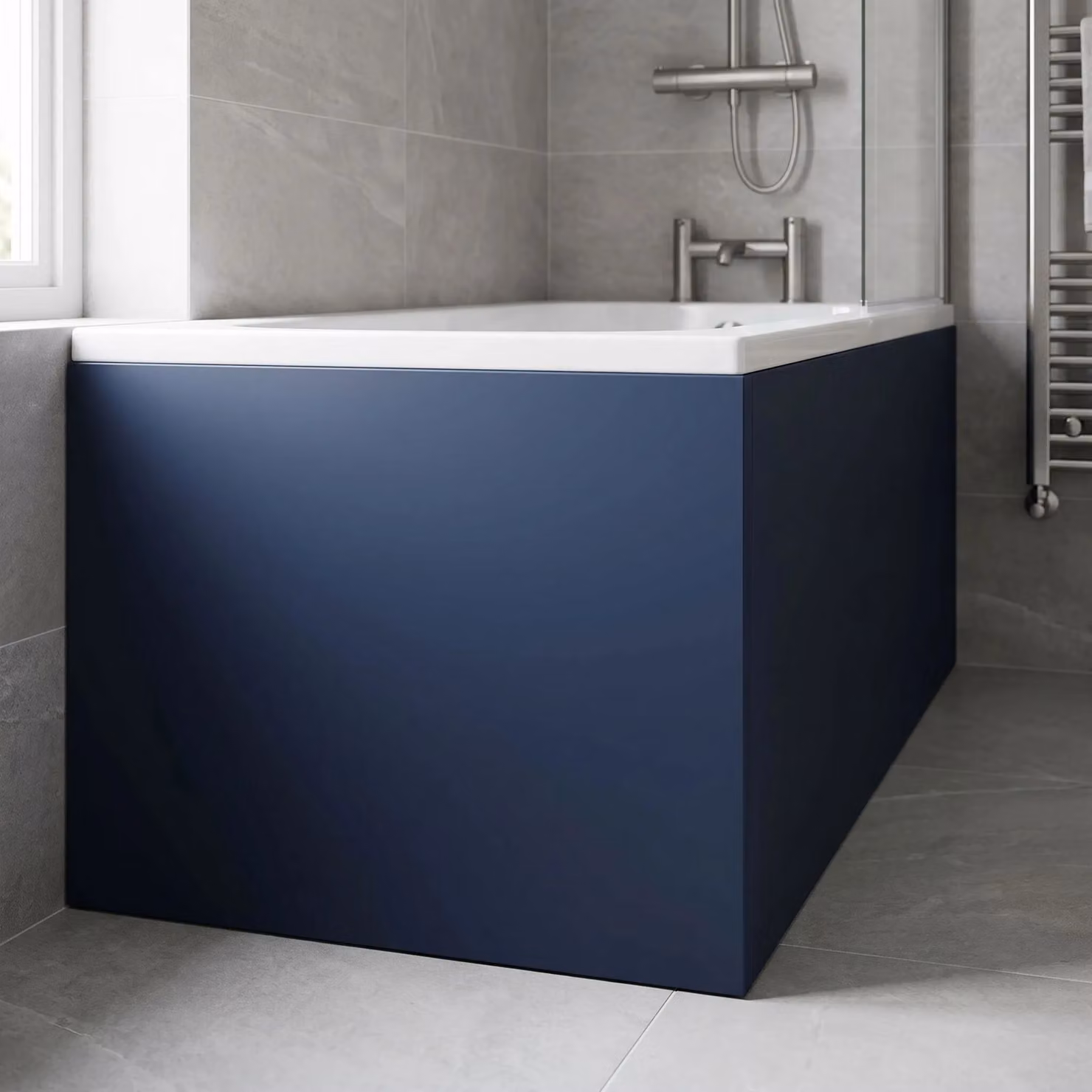 Balterley Edge Power L Shape Square End Bath Panel in Matt Midnight Blue, 1700mm – 3