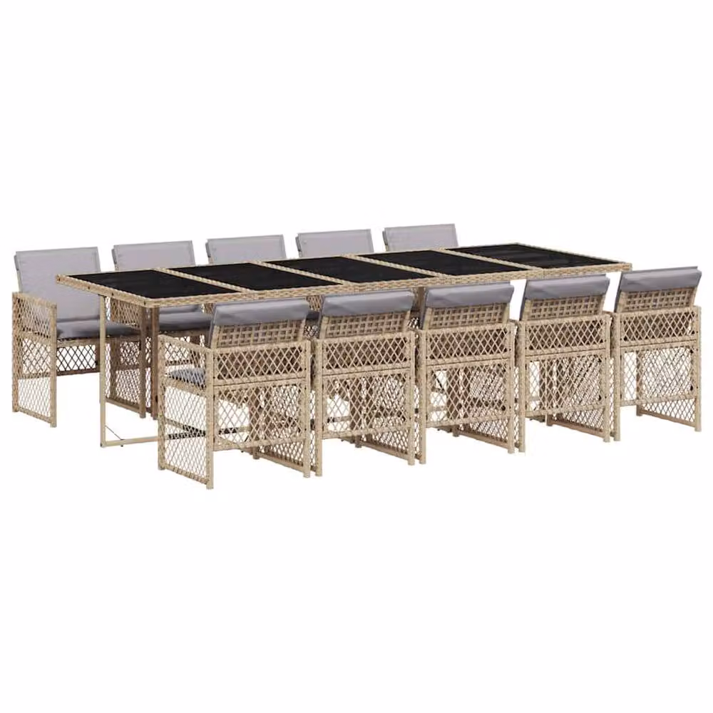 Berkfield 11 Piece Foldable Garden Dining Set in Beige PE Rattan – 2