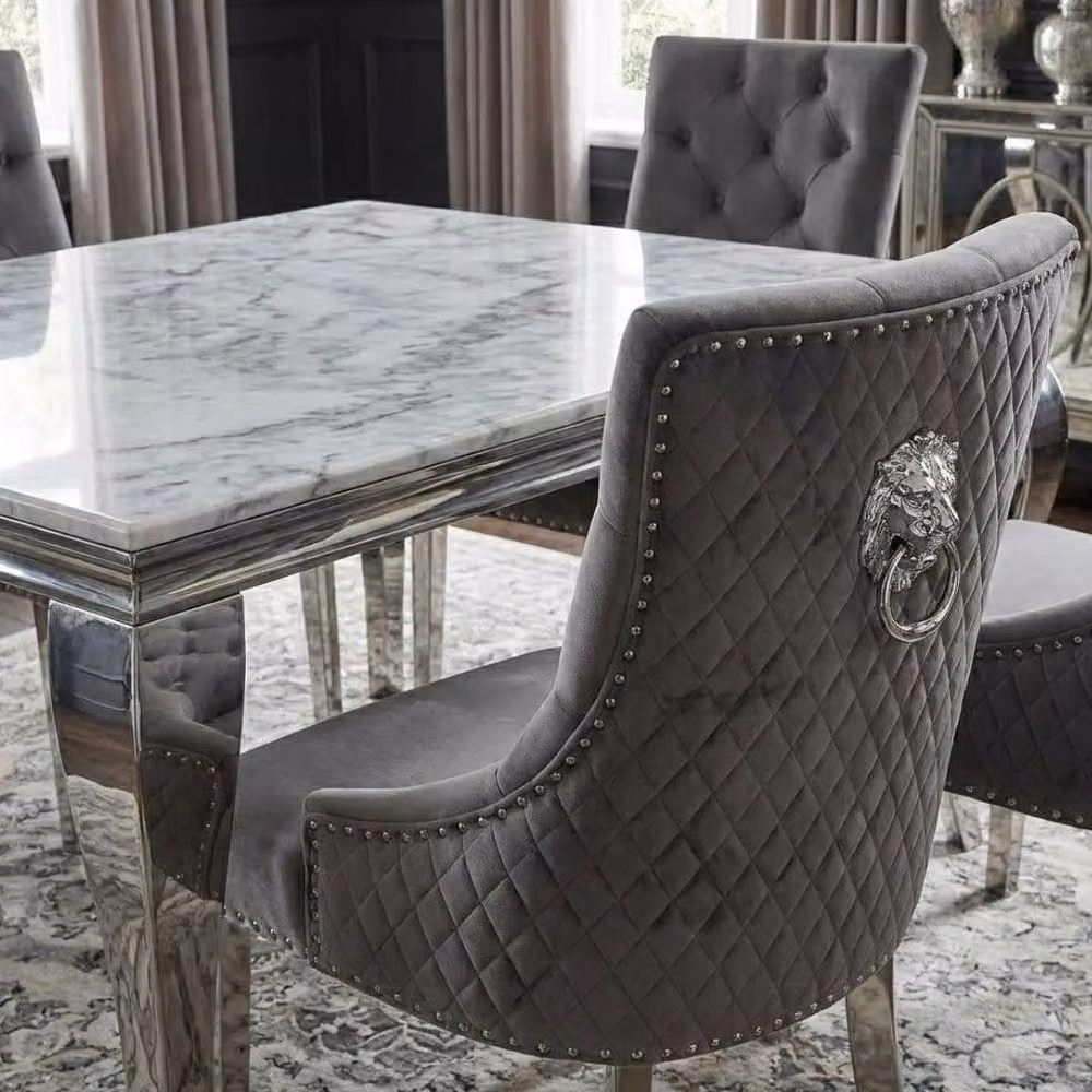 Home Luxe Interior Sofia Grey Marble Dining Table and 6 Minister Grey Lion Chairs, Width: 180 cm – 5