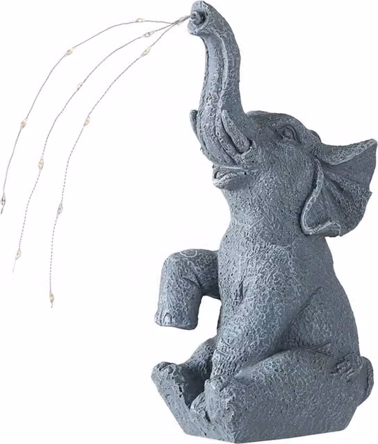 Breeins Elephant Garden Ornament with Solar Lights in Stone Grey