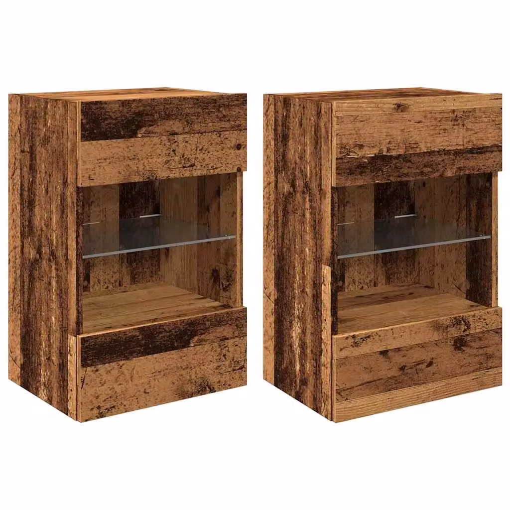 Berkfield Home Set of 2 TV Wall Cabinets with LED Lights in Brown Old Wood, W: 40 cm, D: 30 cm, H: 60 cm – 2