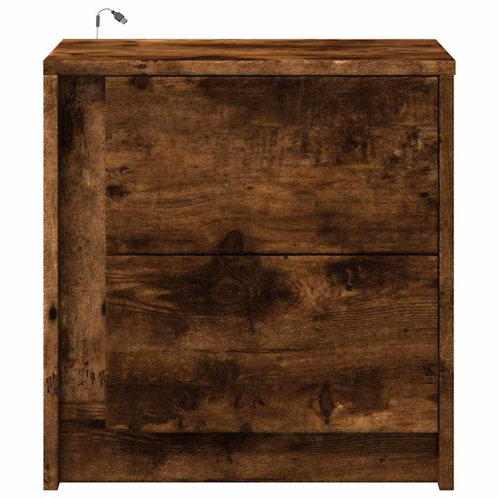 Berkfield Home Set of 2 Modern Smoked Oak Bedside Cabinets with Integrated LED Lighting in Brown – 4