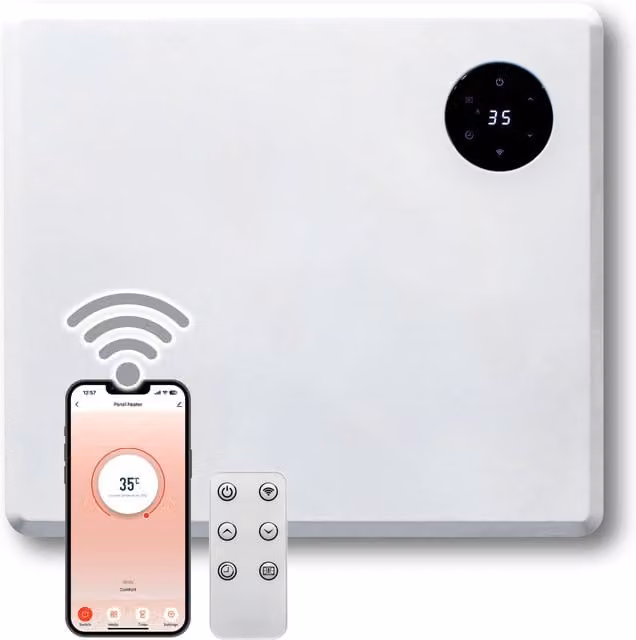 Purus Smart WiFi Electric Convector Panel Heater, White, Wall Mounted or Freestanding, Width: 45 cm