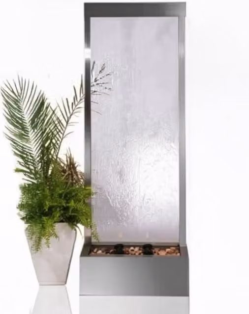 Primrose Modern Stainless Steel Tabletop Cascade Water Wall with Lights in Silver