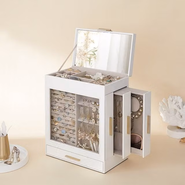 SONGMICS 5-Layer Vertical Jewellery Box with Glass Window, White