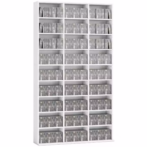 HOMCOM 835 White Media Storage Unit with Adjustable Shelves, H 175 x W 100 x D 33.6 cm