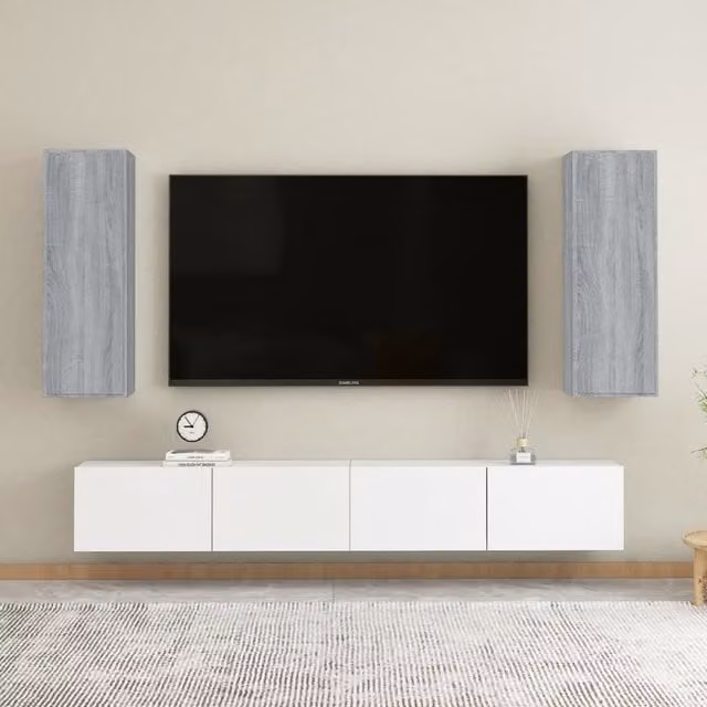 Berkfield Home Set of 2 Modern Wall Mounted Grey TV Cabinets with Hinged Doors and Internal Shelves, W/D/H: 30.5 x 30 x 90 cm – 1
