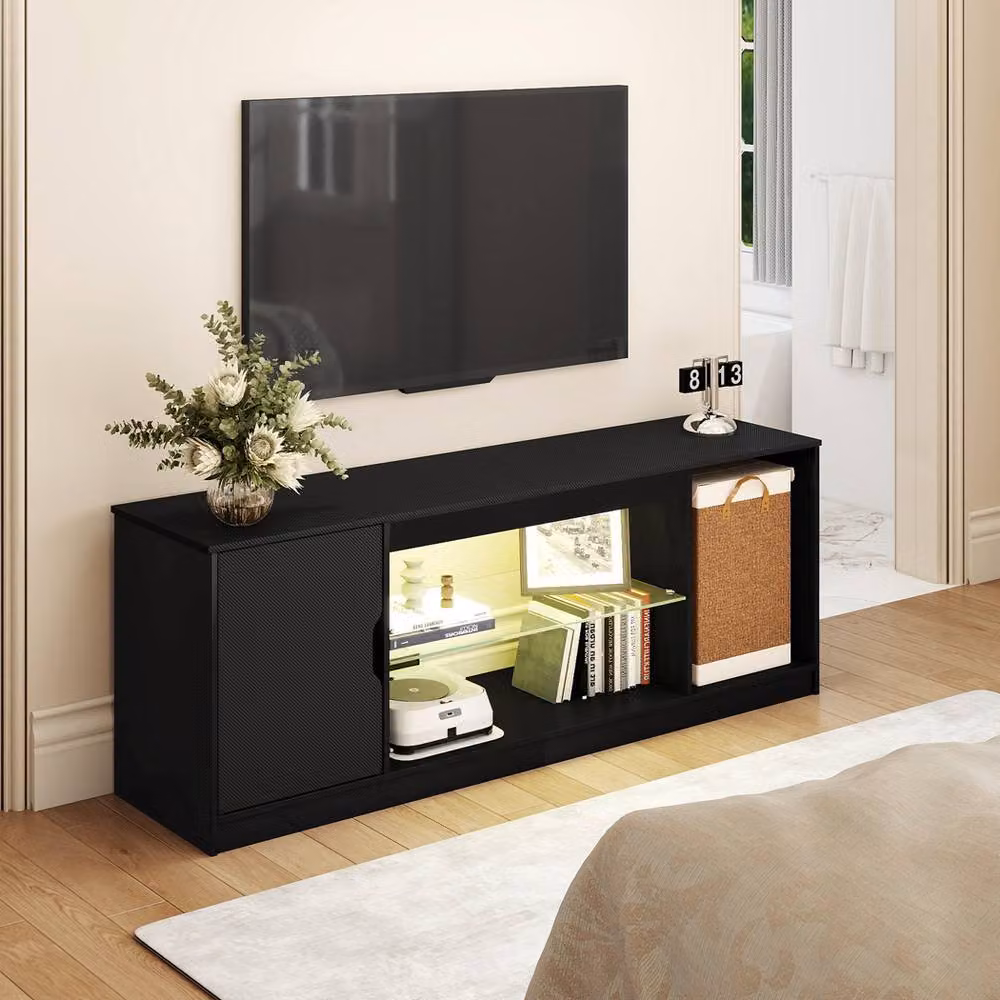 Levede Modern Black LED TV Stand with Glass Shelves and Remote Control, W: 145 cm, H: 52.5 cm, D: 40 cm – 10