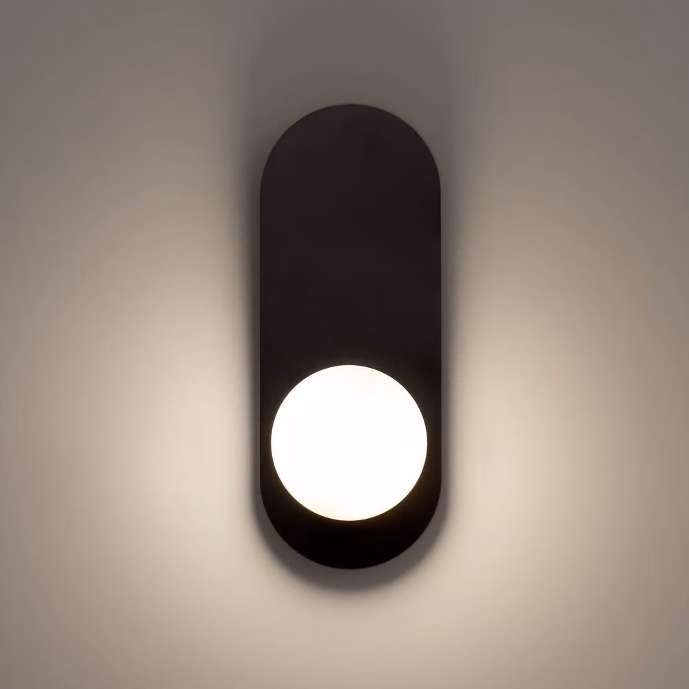 Netlighting Bao Modern Globe Wall Light in Black with White Glass Shade and G9 Bulb Holder – 2