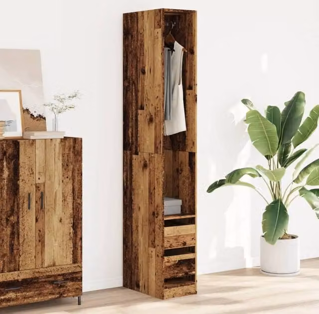 Berkfield Home Old Wood Wardrobe in Brown, W/D/H: 30 x 50 x 200 cm