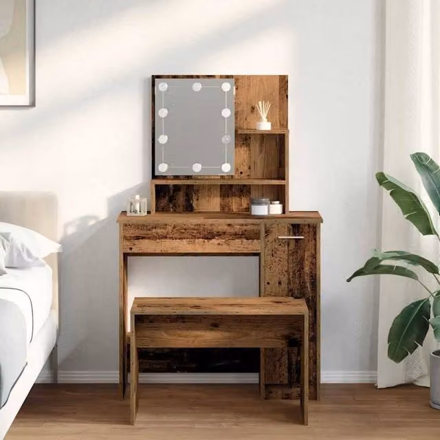 Berkfield Home Beautiful Dressing Table Set with LED in Brown