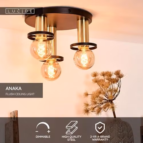 Lucide Anaka Modern Flush Ceiling Light, Black, Diameter: 30 cm – 2