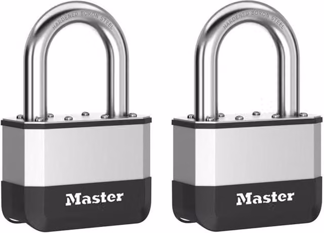 Master Lock Elite Laminated Steel Padlock 45mm, Silver, Pack of 2 – 1