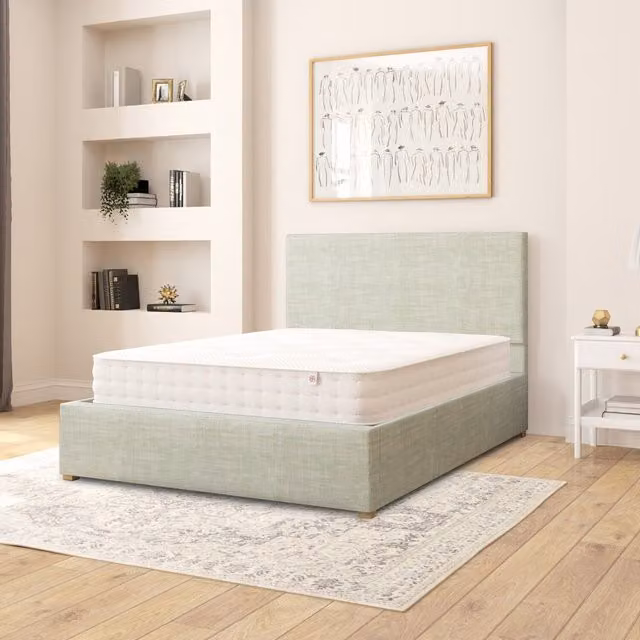 Aspire Garland Fabric Ottoman Storage Bed in Eau De Nil Blue/Green, W/D/H: 140 x 200 cm