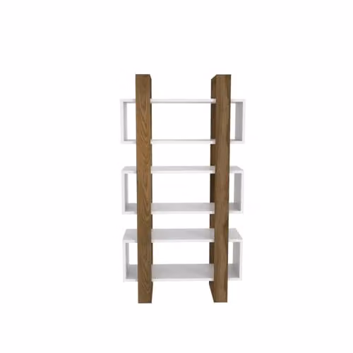 Decorotika Reina Bookcase Shelving Unit in White and Brown, Height: 150 cm – 2