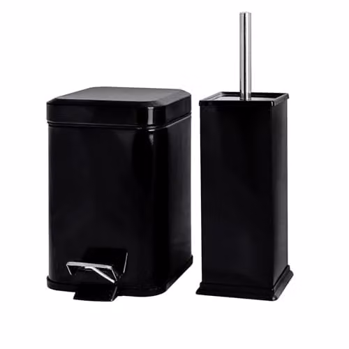 Harbour Housewares 3L Square Stainless Steel Pedal Bin and Toilet Brush Set in Black – 1